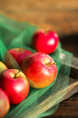 a group of red garden fresh apples on wooden background natural concept for fresh natural food and vitamins