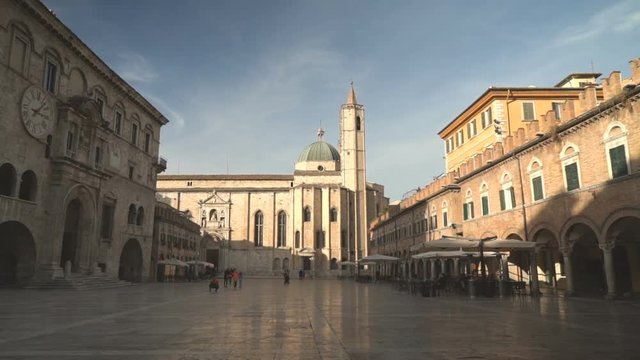 Main town square in Ascoli, in the Marche, church in background.