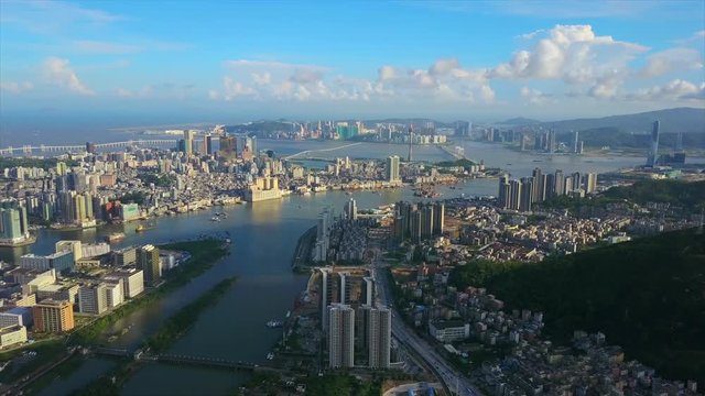 sunny day zhuhai cityscape macau city bay aerial panorama 4k china
