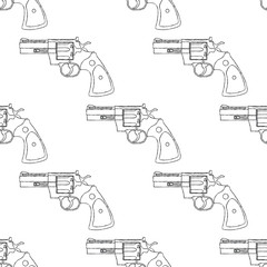 Vintage Revolver Gun. Firearm, Pistol Seamless Pattern. Vector