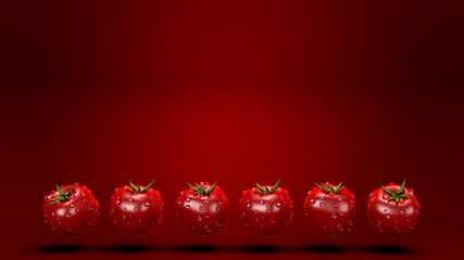 Beautiful red background with a pomodore. 3d illustration, 3d rendering.