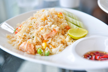 Fried rice with prawns, Thai food.