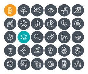 Thin line cryptocurrency icons set. Premium quality outline symbol collection of blockchain technology, bitcoin, altcoins, mining, finance, digital money market, cryptocoin wallet, stock exchange.