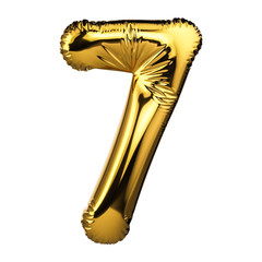 3d rendered golden foil balloon number 7 isolated on white background.