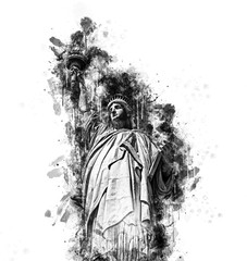 Black and white sketch of the Statue of Liberty