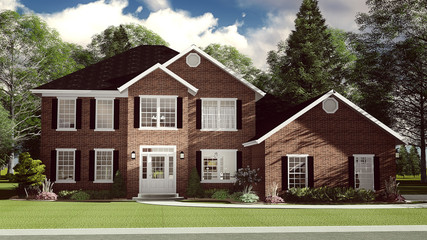 Fototapeta na wymiar 3D Illustration of Two Story Brick Home