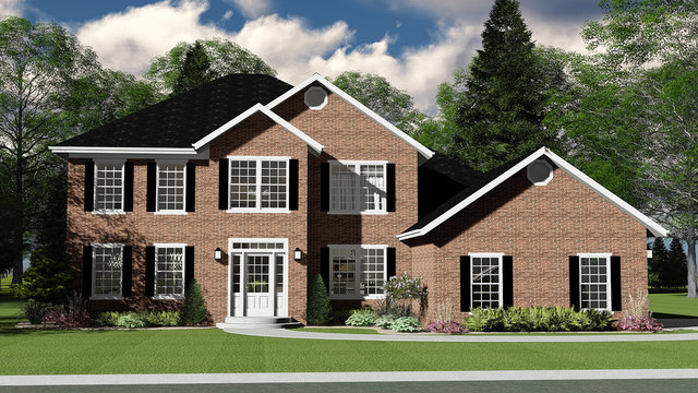 3D Illustration of Two Story Brick Home