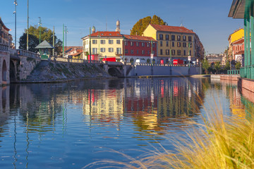 Darsena of Milan in the sunny morning, Milan, Lombardia, Italy