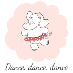 Cute elephant dancing isolated vector illustration.