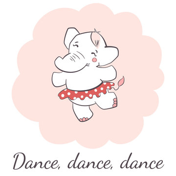 Cute elephant dancing isolated vector illustration.
