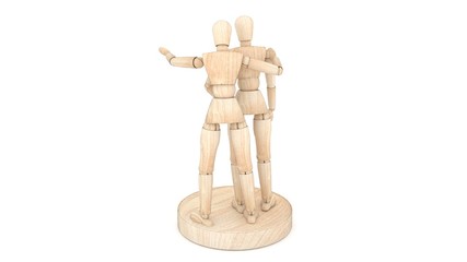 Two wooden puppets. 3D rendering