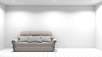 Empty room, Interior with sofa on empty white wall background. 3D rendering.
