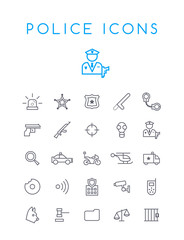 Set of Quality Isolated Universal Standard Minimal Simple Police Black Thin Line Icons on White Background