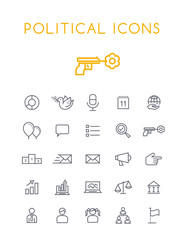 Set of Quality Isolated Universal Standard Minimal Simple Politics Black Thin Line Icons on White Background