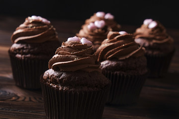 Tasty home made baked birthday muffins sweets. Yummy bakery products bad for figure. Unhealthy sweets. Holiday christmas, womens mothers day, happy valentine, february. Make up present for girlfriend