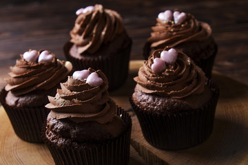 Tasty home made baked birthday muffins sweets. Yummy bakery products bad for figure. Unhealthy sweets. Holiday christmas, womens mothers day, happy valentine, february. Make up present for girlfriend