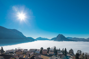 Lugano landscape with atmospheric phenomenon