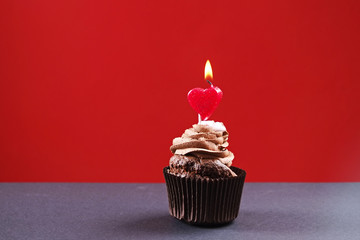 Tasty home made baked birthday muffins sweets. Yummy bakery products bad for figure. Unhealthy...