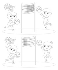 Children playing volley ball coloring vector