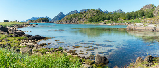 Turquoise transparent water of the bay, Lofoten archipelago, Norway