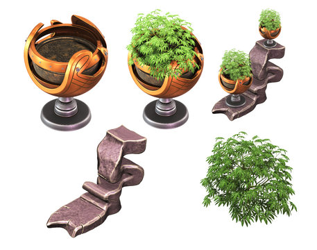 Isometric. Futuristic Street Flower Pot On The Stand. Isolated.