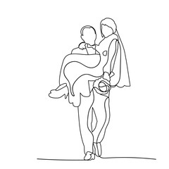vector, isolated sketch of the bride and groom, simple lines