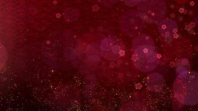 Chinese background decoration with cherry blossom flowers blooming and particles flowing in the background