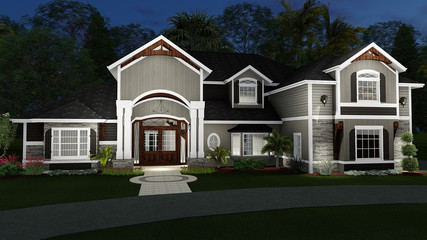 Obraz premium 3D Illustration of a Contemporary Spanish Style House