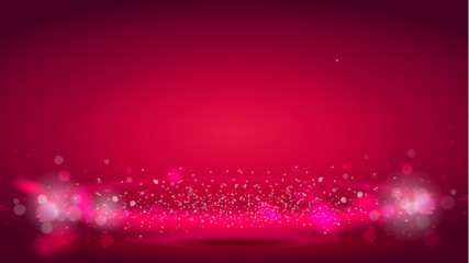 Glow light wave or light aura on red bokeh background. Abstract decorative elements for design uses. Bright radial effect with sparkle. Vector realistic 3d illustration.