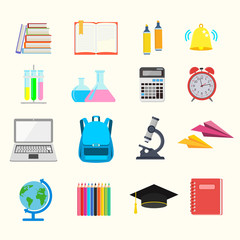 School. Set of icons. Vector illustration.