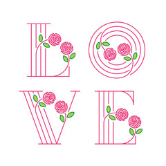 Love typography. Love initial cap. Love drop cap. Creative love logotype. Victorian typography.