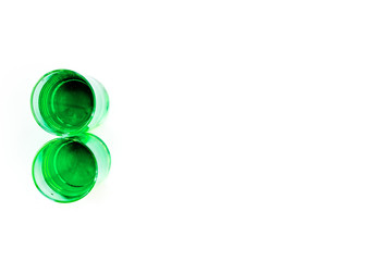 Absinthe shots on white background top view copy space