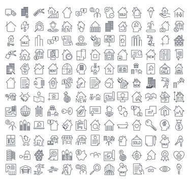 A large set of icons on the topic of real estate. Icons for site
