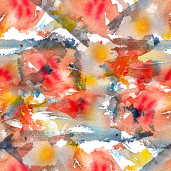 Abstract watercolor seamless pattern with splatter spots, drops and splashes