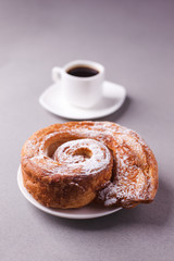 morning coffee and biscuit - high-calorie breakfast, unhealthy food, modern bad habits, caffeine and fast carbohydrates