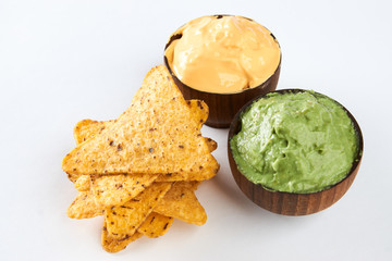Nachos with cheese and guacamole sauce