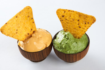 Nachos with cheese and guacamole sauce