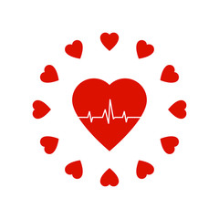 heart in a circle icon, Love symbol. Valentine's Day sign, emblem isolated on white background. A symbol of care and tenderness. Health logo. Flat logo.