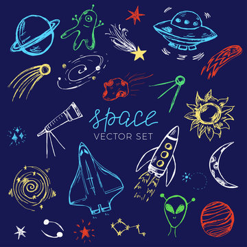 Space themed doodles set.