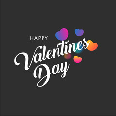 Happy Valentines Day, greting banner with colorful hearts on black background, vector illustration.