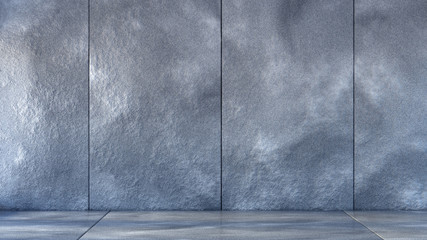 Background empty interior wall with stone texture and floor. 3d illustration, 3d rendering.