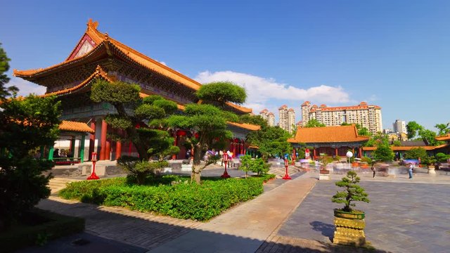 sunny day zhuhai famous new yuan ming crowded park panorama 4k timelapse china
