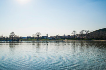 Fototapeta premium Titel, Serbia March 14, 2014: The river Tisa and the coast of the city of Titel