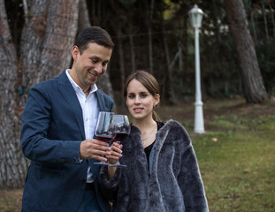 Toast of a couple in the garden of house