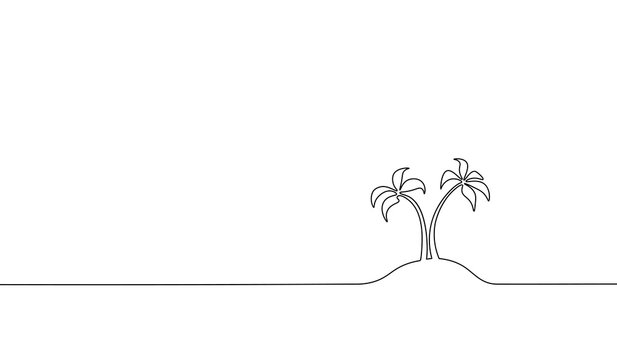 Single continuous line art coconut tree palm. Tropic paradise island landscape design one sketch outline drawing vector illustration