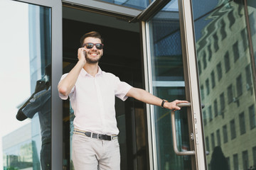 Confident young businessman at business center