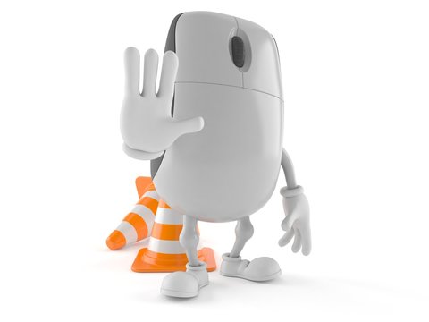 Computer mouse character with traffic cone