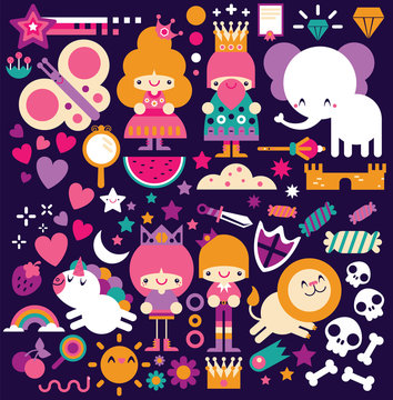 Royal Family Pretty Icon Illustration with Animals for Children