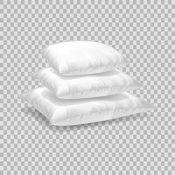 Realistic Pattern Template Of White Pillow. Pile White Pillow Layout.