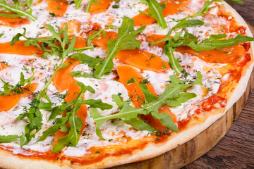 Pizza with salmon